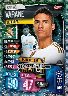 Sticker Raphaël Varane - UEFA Champions League 2019-2020. Match Attax. UK Edition n. 265 - Topps