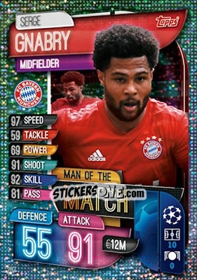 Sticker Serge Gnabry - UEFA Champions League 2019-2020. Match Attax. UK Edition n. 267 - Topps