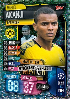 Sticker Manuel Akanji - UEFA Champions League 2019-2020. Match Attax. UK Edition n. 268 - Topps