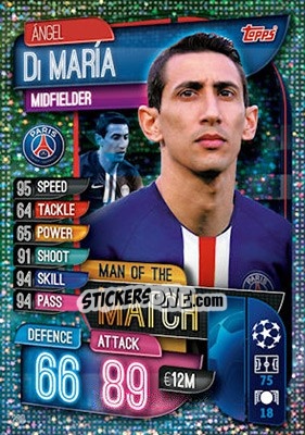Sticker Ángel Di María - UEFA Champions League 2019-2020. Match Attax. UK Edition n. 269 - Topps