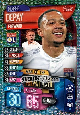 Sticker Memphis Depay - UEFA Champions League 2019-2020. Match Attax. UK Edition n. 270 - Topps