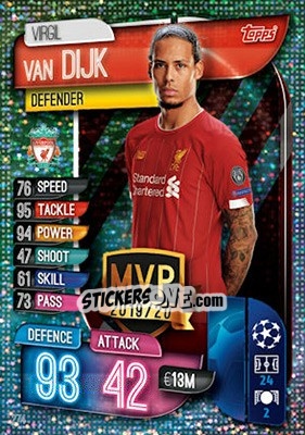 Sticker Virgil van Dijk - UEFA Champions League 2019-2020. Match Attax. UK Edition n. 274 - Topps
