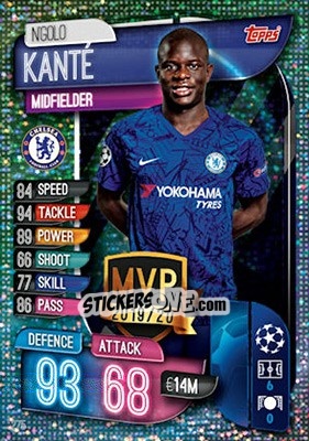 Sticker N'Golo Kanté - UEFA Champions League 2019-2020. Match Attax. UK Edition n. 275 - Topps