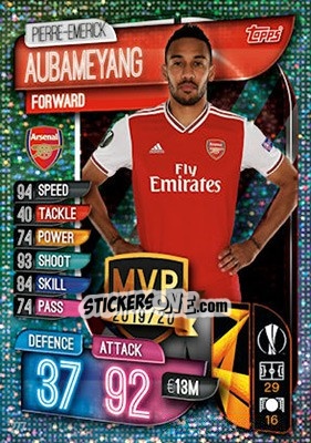 Sticker Pierre-Emerick Aubameyang - UEFA Champions League 2019-2020. Match Attax. UK Edition n. 277 - Topps
