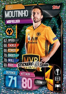 Sticker Joao Moutinho - UEFA Champions League 2019-2020. Match Attax. UK Edition n. 279 - Topps