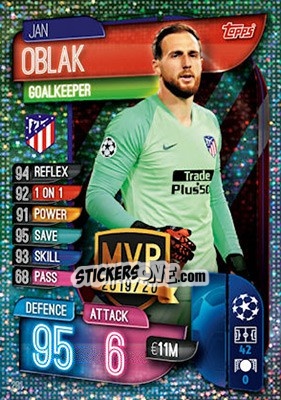 Sticker Jan Oblak - UEFA Champions League 2019-2020. Match Attax. UK Edition n. 281 - Topps