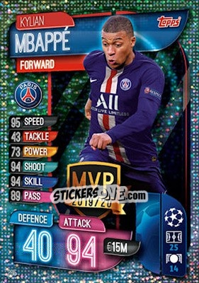 Sticker Kylian Mbappé - UEFA Champions League 2019-2020. Match Attax. UK Edition n. 285 - Topps