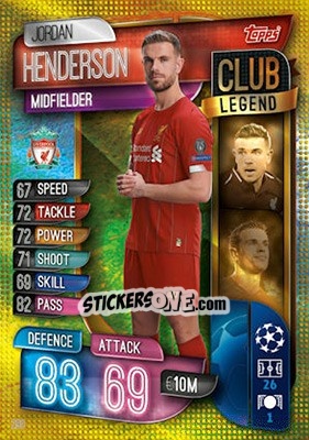 Sticker Jordan Henderson - UEFA Champions League 2019-2020. Match Attax. UK Edition n. 290 - Topps