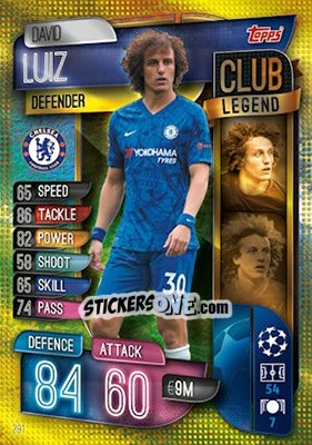 Sticker David Luiz - UEFA Champions League 2019-2020. Match Attax. UK Edition n. 291 - Topps