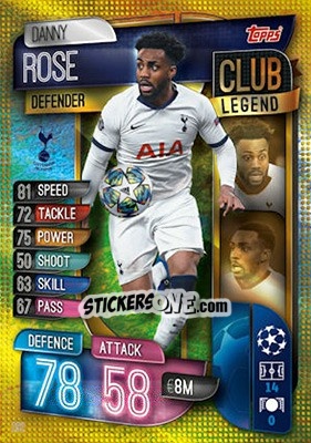 Sticker Danny Rose - UEFA Champions League 2019-2020. Match Attax. UK Edition n. 292 - Topps