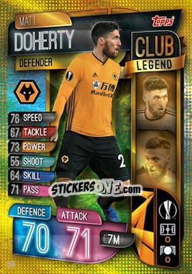 Sticker Matt Doherty - UEFA Champions League 2019-2020. Match Attax. UK Edition n. 295 - Topps