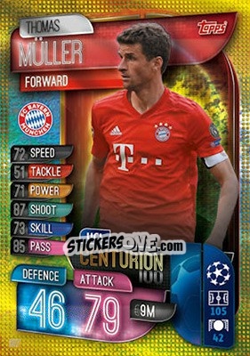 Sticker Thomas Müller - UEFA Champions League 2019-2020. Match Attax. UK Edition n. 307 - Topps