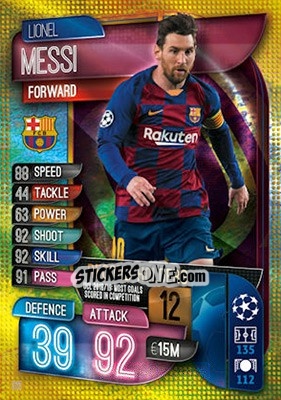 Sticker Lionel Messi - UEFA Champions League 2019-2020. Match Attax. UK Edition n. 311 - Topps