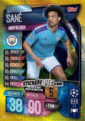 Sticker Leroy Sané - UEFA Champions League 2019-2020. Match Attax. UK Edition n. 313 - Topps