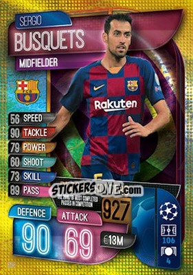 Sticker Sergio Busquets - UEFA Champions League 2019-2020. Match Attax. UK Edition n. 314 - Topps
