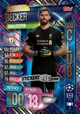 Sticker Alisson Becker - UEFA Champions League 2019-2020. Match Attax. UK Edition n. 321 - Topps