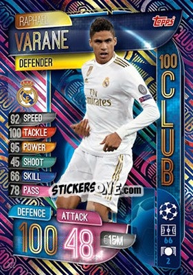 Sticker Raphaël Varane - UEFA Champions League 2019-2020. Match Attax. UK Edition n. 322 - Topps
