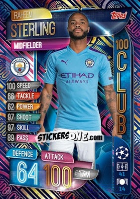 Sticker Raheem Sterling - UEFA Champions League 2019-2020. Match Attax. UK Edition n. 328 - Topps