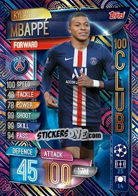 Sticker Kylian Mbappé - UEFA Champions League 2019-2020. Match Attax. UK Edition n. 329 - Topps
