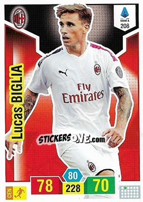 Sticker Lucas Biglia - Calciatori 2019-2020. Adrenalyn XL n. 208 - Panini