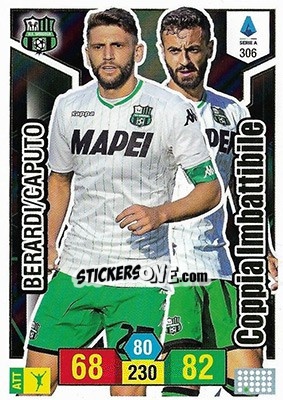 Sticker Domenico Berardi / Francesco Caputo - Calciatori 2019-2020. Adrenalyn XL n. 306 - Panini