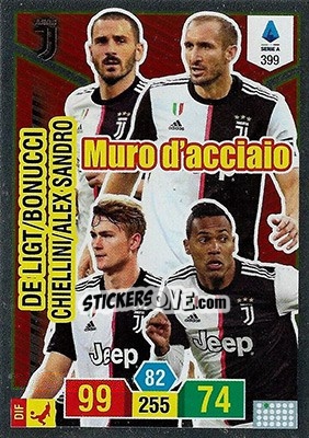 Sticker Leonardo Bonucci / Giorgio Chiellini / Matthijs de Ligt / Alex Sandro - Calciatori 2019-2020. Adrenalyn XL n. 399 - Panini