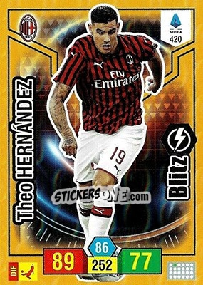 Sticker Theo Hernandez - Calciatori 2019-2020. Adrenalyn XL n. 420 - Panini