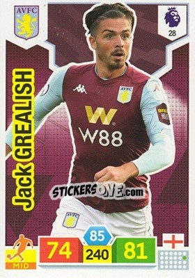 Sticker Jack Grealish - English Premier League 2019-2020. Adrenalyn XL n. 28 - Panini