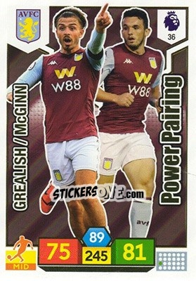 Sticker Jack Grealish / John McGinn - English Premier League 2019-2020. Adrenalyn XL n. 36 - Panini