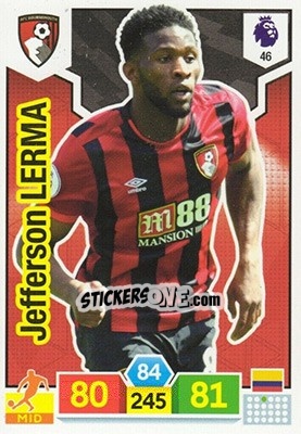 Sticker Jefferson Lerma - English Premier League 2019-2020. Adrenalyn XL n. 46 - Panini