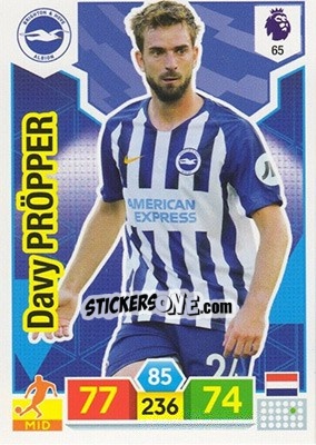 Sticker Davy Pröpper - English Premier League 2019-2020. Adrenalyn XL n. 65 - Panini