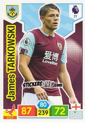 Sticker James Tarkowski - English Premier League 2019-2020. Adrenalyn XL n. 77 - Panini