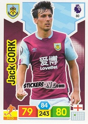 Cromo Jack Cork - English Premier League 2019-2020. Adrenalyn XL n. 80 - Panini