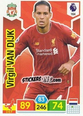 Sticker Virgil van Dijk - English Premier League 2019-2020. Adrenalyn XL n. 164 - Panini