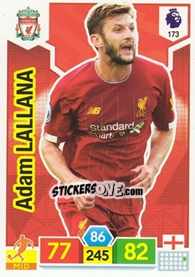 Sticker Adam Lallana - English Premier League 2019-2020. Adrenalyn XL n. 173 - Panini