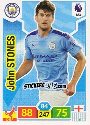 Sticker John Stones - English Premier League 2019-2020. Adrenalyn XL n. 183 - Panini