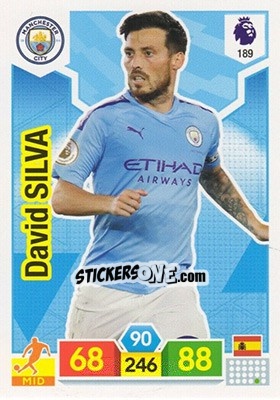 Sticker David Silva - English Premier League 2019-2020. Adrenalyn XL n. 189 - Panini