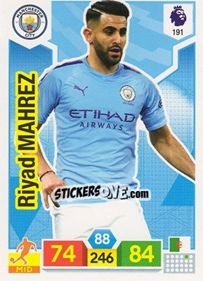 Sticker Riyad Mahrez - English Premier League 2019-2020. Adrenalyn XL n. 191 - Panini