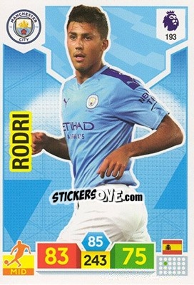 Sticker Rodri - English Premier League 2019-2020. Adrenalyn XL n. 193 - Panini