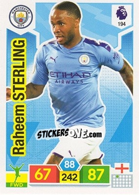 Sticker Raheem Sterling - English Premier League 2019-2020. Adrenalyn XL n. 194 - Panini