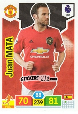 Sticker Juan Mata - English Premier League 2019-2020. Adrenalyn XL n. 207 - Panini