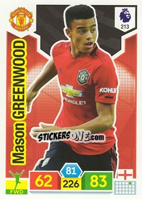 Sticker Mason Greenwood - English Premier League 2019-2020. Adrenalyn XL n. 213 - Panini