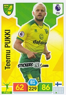 Sticker Teemu Pukki - English Premier League 2019-2020. Adrenalyn XL n. 250 - Panini