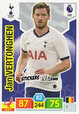 Sticker Jan Vertonghen - English Premier League 2019-2020. Adrenalyn XL n. 292 - Panini