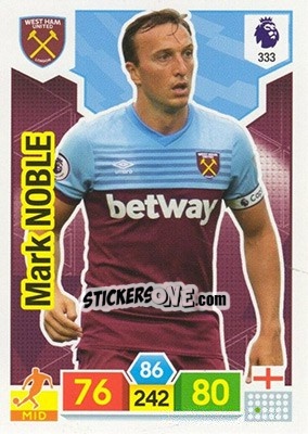 Sticker Mark Noble - English Premier League 2019-2020. Adrenalyn XL n. 333 - Panini