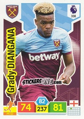Sticker Grady Diangana - English Premier League 2019-2020. Adrenalyn XL n. 338 - Panini