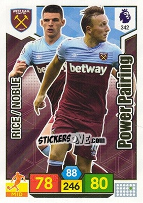 Sticker Mark Noble / Declan Rice - English Premier League 2019-2020. Adrenalyn XL n. 342 - Panini