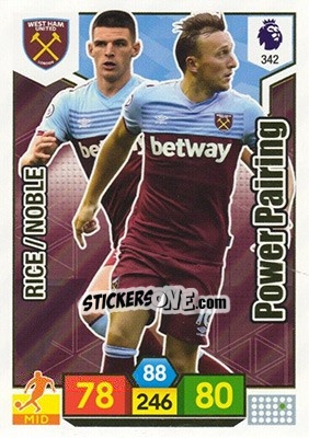 Cromo Mark Noble / Declan Rice - English Premier League 2019-2020. Adrenalyn XL - Panini