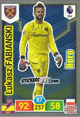 Sticker Lukasz Fabianski - English Premier League 2019-2020. Adrenalyn XL n. 394 - Panini