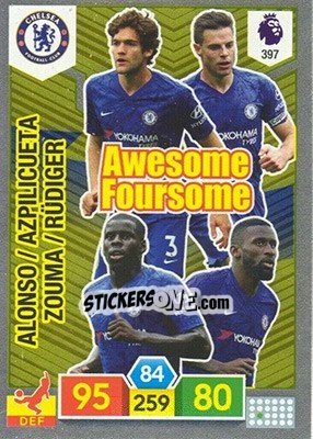 Sticker Marcos Alonso / César Azpilicueta / Kurt Zouma / Antonio Rüdiger - English Premier League 2019-2020. Adrenalyn XL n. 397 - Panini